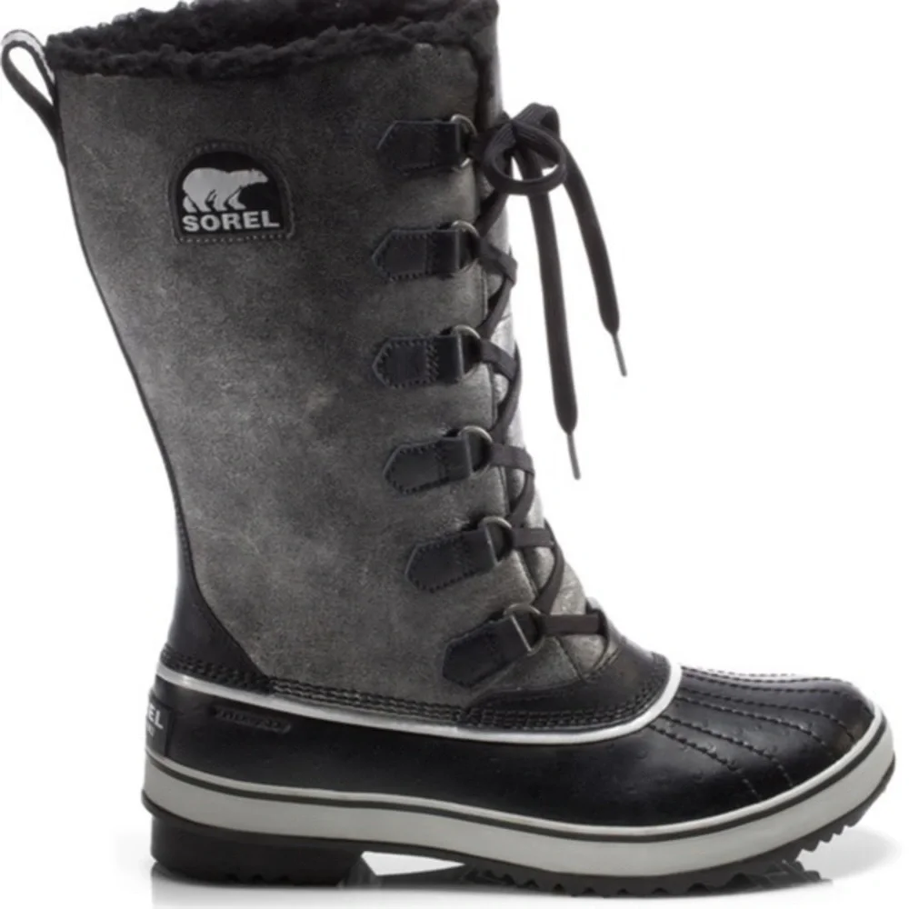 Sorel Tivoli Winter Snow Waterproof Boots Lace Up Distressed Grey Black Size 9.5